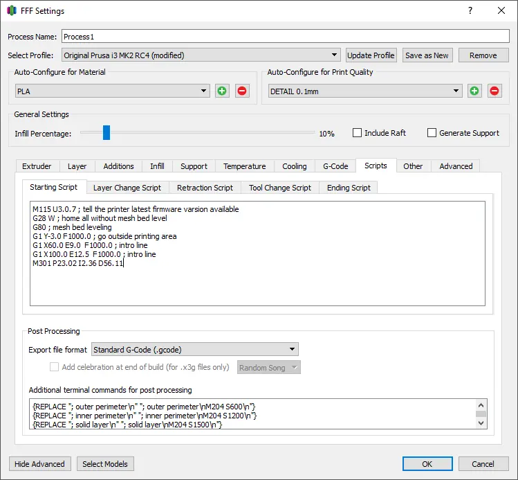 Set g-code simplify3d